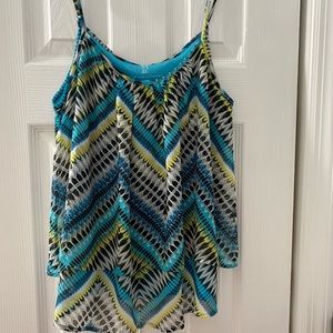 NY&C spaghetti strap top with solid layer under the sheer multi color